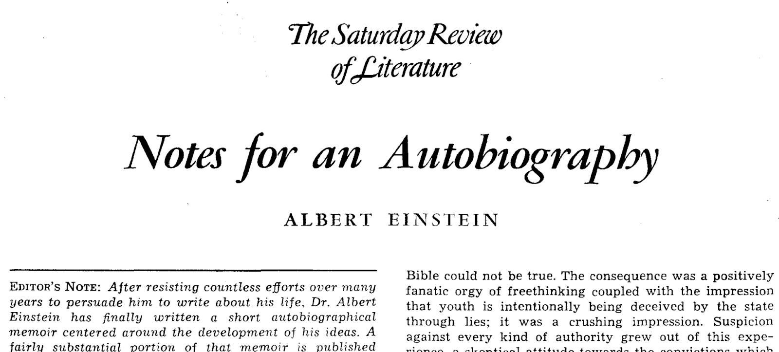 The Saturday Review: Notes for an Autobiography